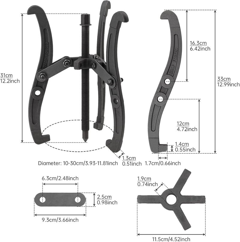 ChgImposs 12 Inch 2 Jaw / 3 Jaw Gear Puller, Multifunction Standard Carbon Steel Bearing Puller with 4 Single Hole Claw Pullers for Car/Mechanical Repairing - Image 2